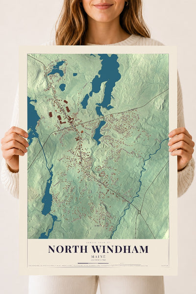 North Windham, Maine map print - 18 x 24 archival matte print