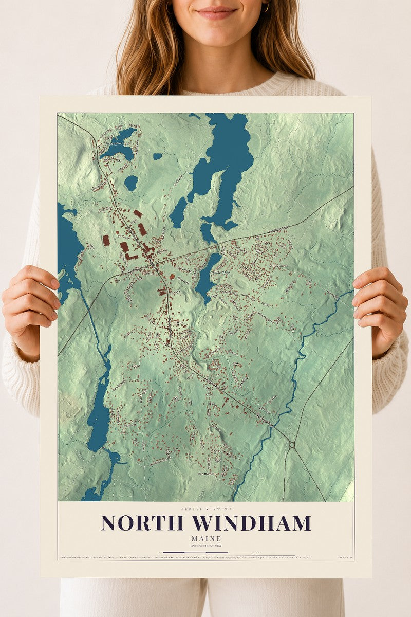 North Windham, Maine map print - 18 x 24 archival matte print