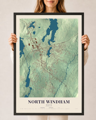 North Windham, Maine map print - 24 x 36 black Ayous wood frame