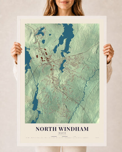 North Windham, Maine map print - 24 x 36 white Ayous wood frame