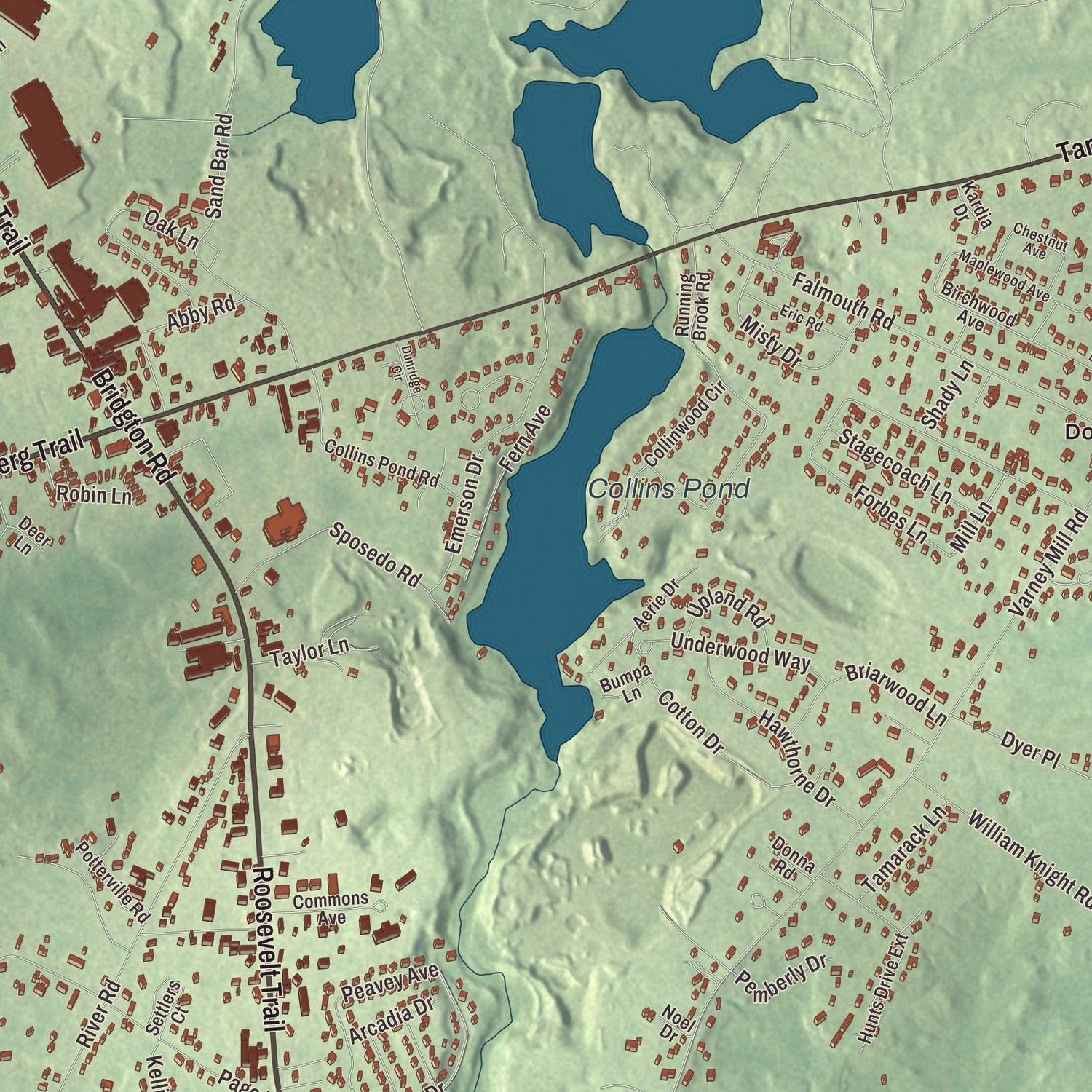 Terrain and local geography detail from the North Windham, Maine map