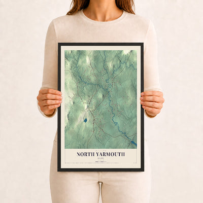 North Yarmouth, Maine map print - 12 x 18 black Ayous wood frame