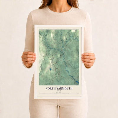 North Yarmouth, Maine map print - 12 x 18 white Ayous wood frame