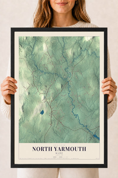 North Yarmouth, Maine map print - 18 x 24 black Ayous wood frame