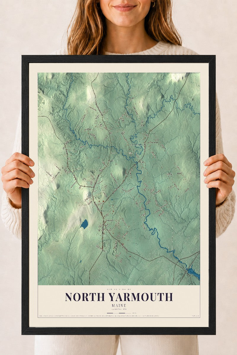 North Yarmouth, Maine map print - 18 x 24 black Ayous wood frame
