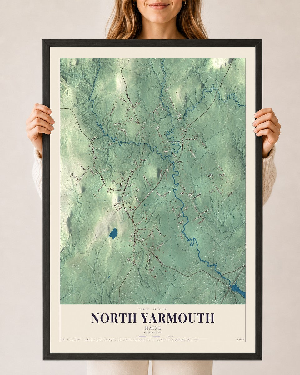 North Yarmouth, Maine map print - 24 x 36 black Ayous wood frame