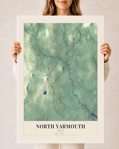 North Yarmouth, Maine map print - 24 x 36 white Ayous wood frame