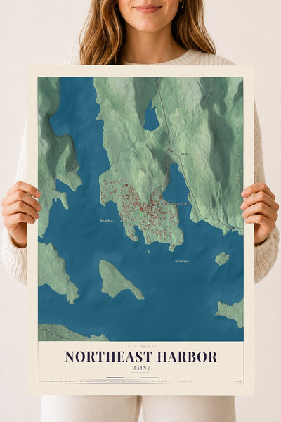 Northeast Harbor, Maine map print - 18 x 24 archival matte print
