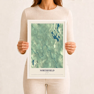 Northfield, Maine map print - 12 x 18 white Ayous wood frame