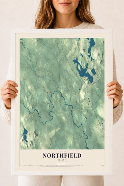 Northfield, Maine map print - 18 x 24 white Ayous wood frame