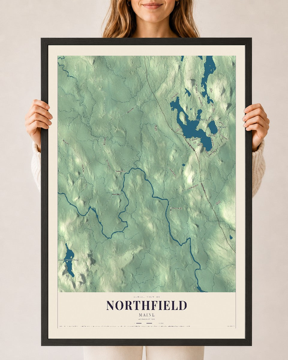 Northfield, Maine map print - 24 x 36 black Ayous wood frame