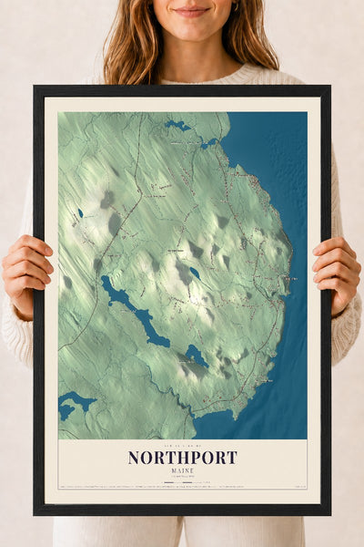 Northport, Maine map print - 18 x 24 black Ayous wood frame
