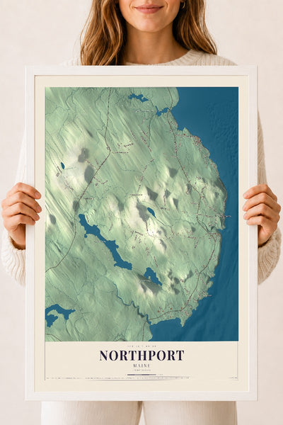 Northport, Maine map print - 18 x 24 white Ayous wood frame