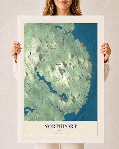 Northport, Maine map print - 24 x 36 white Ayous wood frame