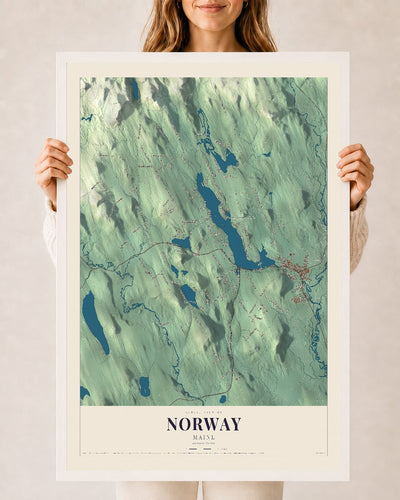 Norway, Maine map print - 24 x 36 white Ayous wood frame