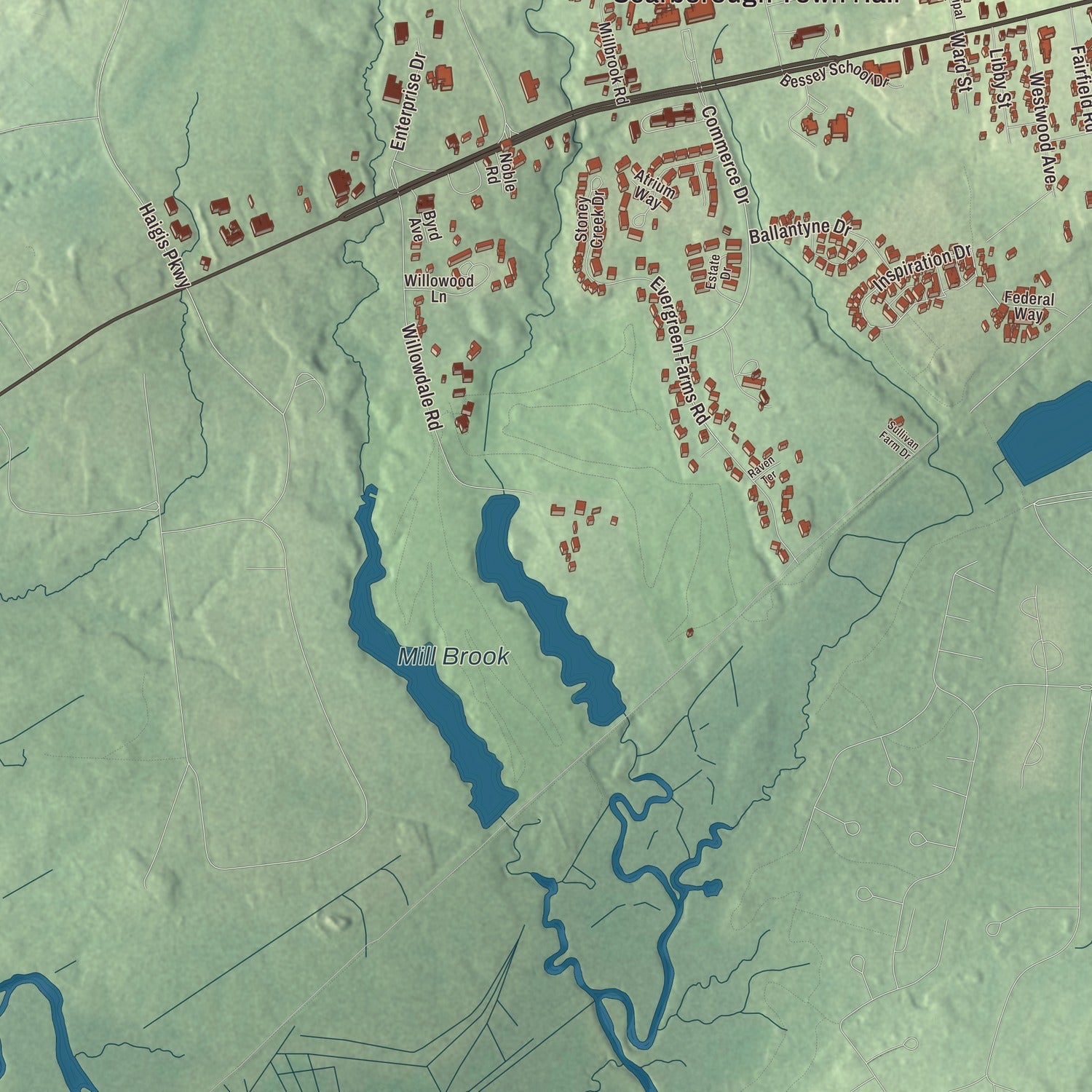 Terrain and local geography detail from the Oak Hill, Maine map