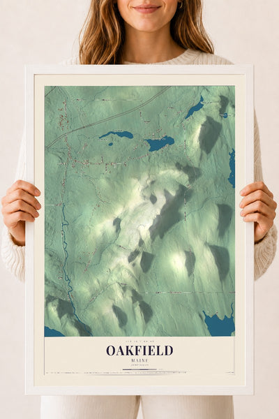 Oakfield, Maine map print - 18 x 24 white Ayous wood frame