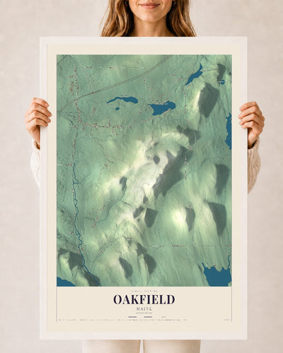 Oakfield, Maine map print - 24 x 36 white Ayous wood frame