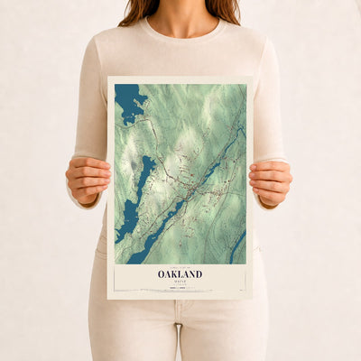 Oakland, Maine map print - 12 x 18 archival matte print
