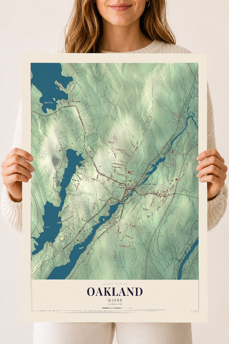 Oakland, Maine map print - 18 x 24 archival matte print