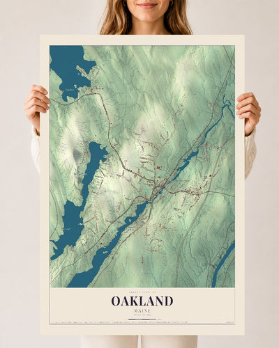 Oakland, Maine map print - 24 x 36 archival matte print
