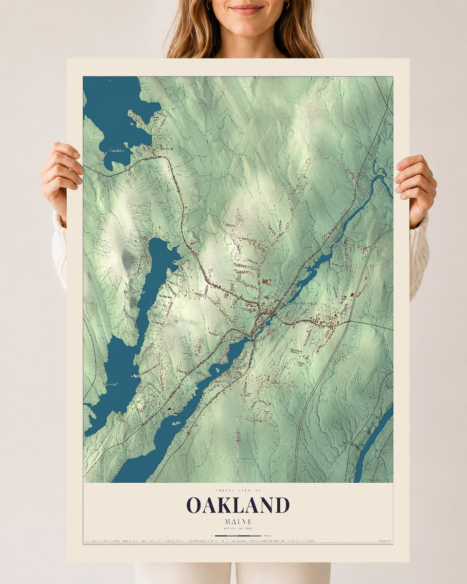 Oakland, Maine map print - 24 x 36 archival matte print