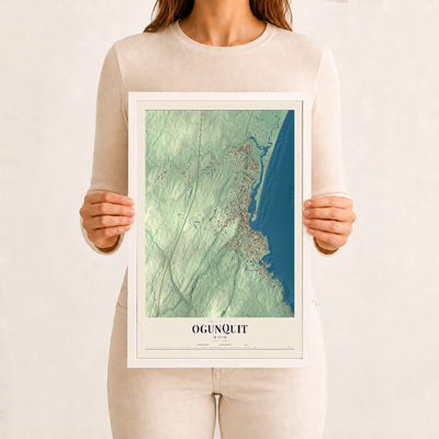 Ogunquit, Maine map print - 12 x 18 white Ayous wood frame
