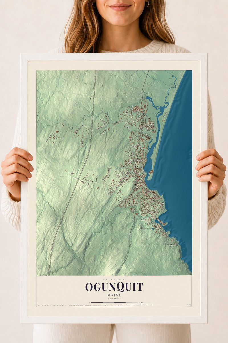 Ogunquit, Maine map print - 18 x 24 white Ayous wood frame