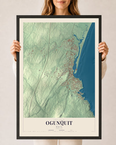 Ogunquit, Maine map print - 24 x 36 black Ayous wood frame
