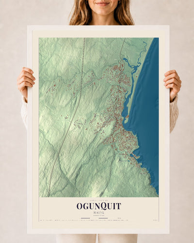 Ogunquit, Maine map print - 24 x 36 white Ayous wood frame