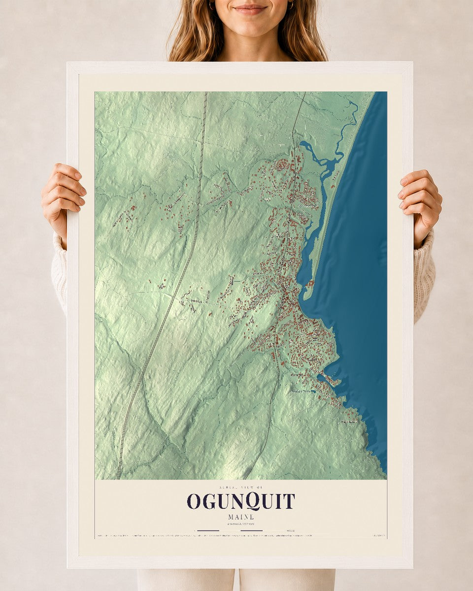 Ogunquit, Maine map print - 24 x 36 white Ayous wood frame