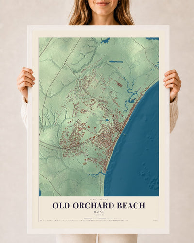 Old Orchard Beach, Maine map print - 24 x 36 white Ayous wood frame