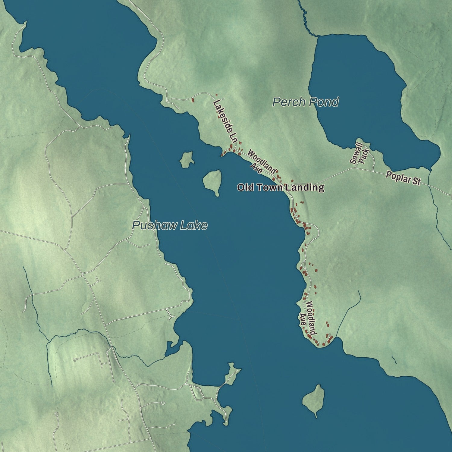 Terrain and local geography detail from the Old Town, Maine map
