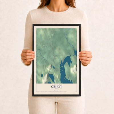 Orient, Maine map print - 12 x 18 black Ayous wood frame