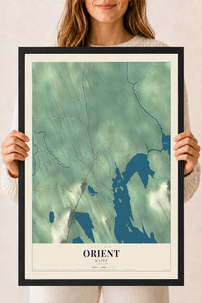 Orient, Maine map print - 18 x 24 black Ayous wood frame