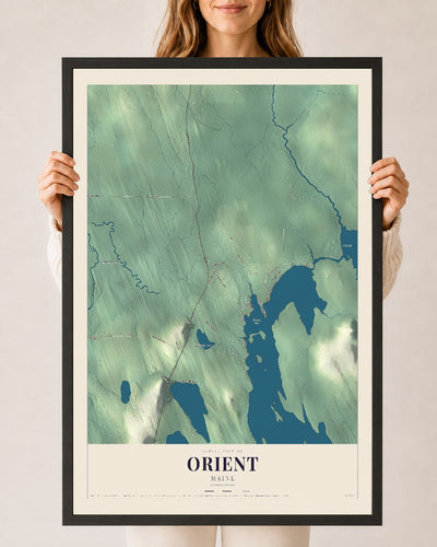 Orient, Maine map print - 24 x 36 black Ayous wood frame