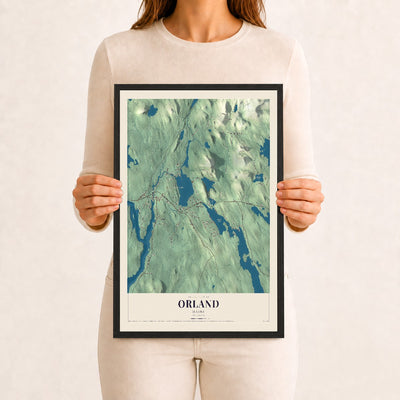 Orland, Maine map print - 12 x 18 black Ayous wood frame