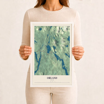 Orland, Maine map print - 12 x 18 white Ayous wood frame