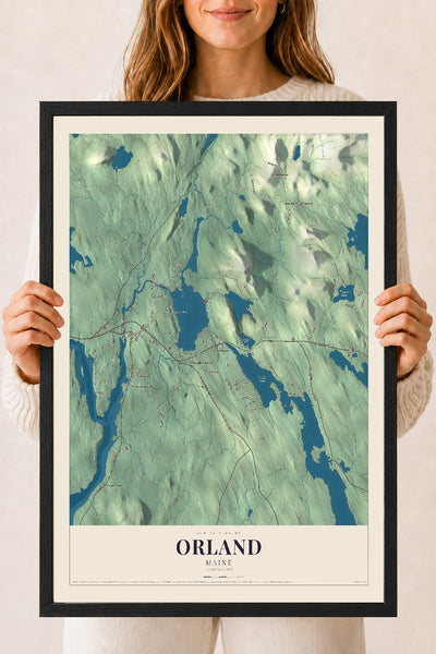 Orland, Maine map print - 18 x 24 black Ayous wood frame