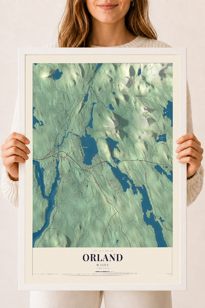 Orland, Maine map print - 18 x 24 white Ayous wood frame
