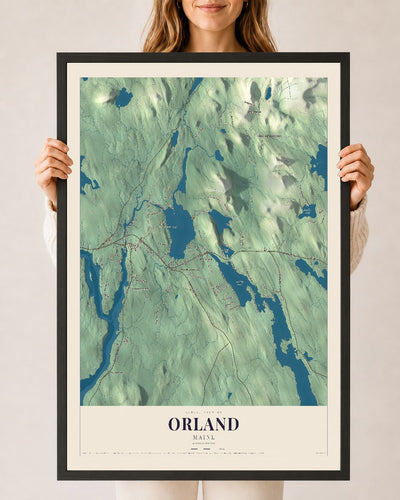 Orland, Maine map print - 24 x 36 black Ayous wood frame
