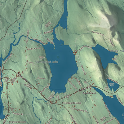 Terrain and local geography detail from the Orland, Maine map
