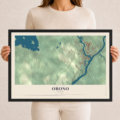 Orono, Maine map print - 12 x 18 black Ayous wood frame