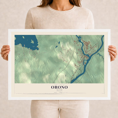 Orono, Maine map print - 12 x 18 white Ayous wood frame