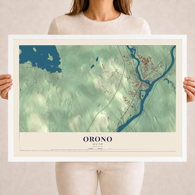 Orono, Maine map print - 18 x 24 white Ayous wood frame