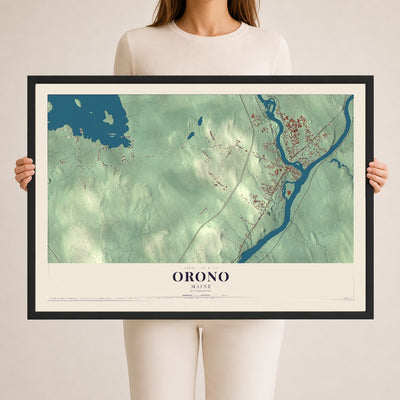 Orono, Maine map print - 24 x 36 black Ayous wood frame