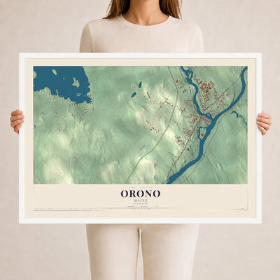 Orono, Maine map print - 24 x 36 white Ayous wood frame