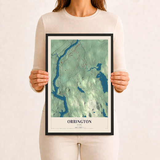 Map of Orrington, Maine, 12 x 18 inch print in a black wood frame
