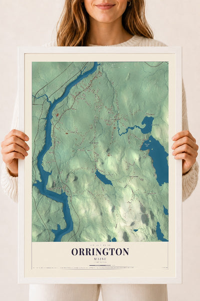 Orrington, Maine map print - 18 x 24 white Ayous wood frame
