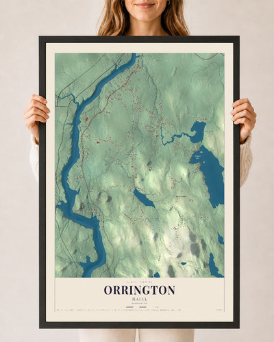 Orrington, Maine map print - 24 x 36 black Ayous wood frame